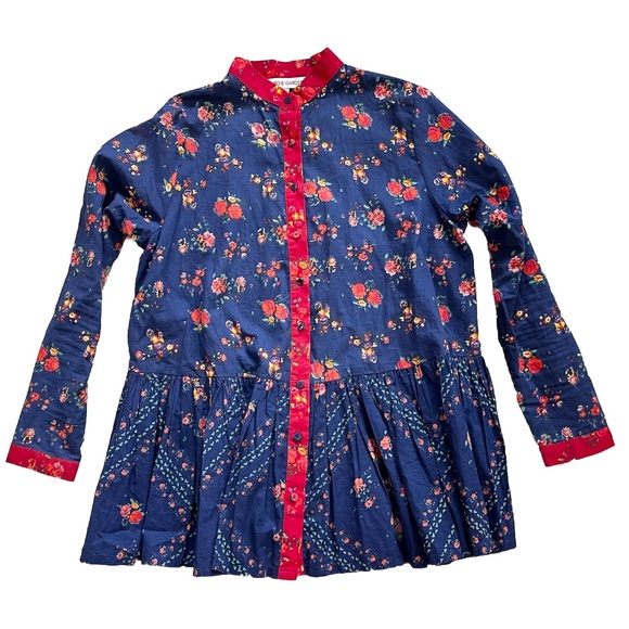 Ro’s Garden Tops - RO’S GARDEN Tatiana Blue Chanderi Blouse Size XS Cottagecore Prairie Dainty